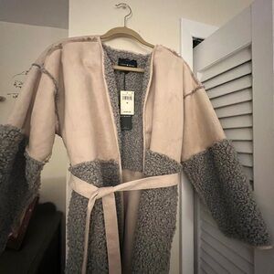 Lucky Brand Beige and Gray Teddy Jacket